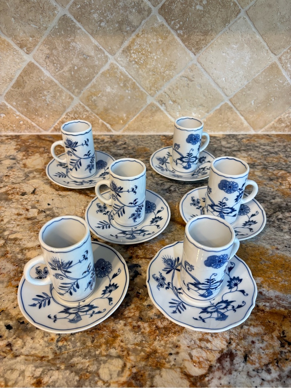 Blue Danube China Blue & White Porcelain Demitasse Cup and Saucer Set (12 pcs)